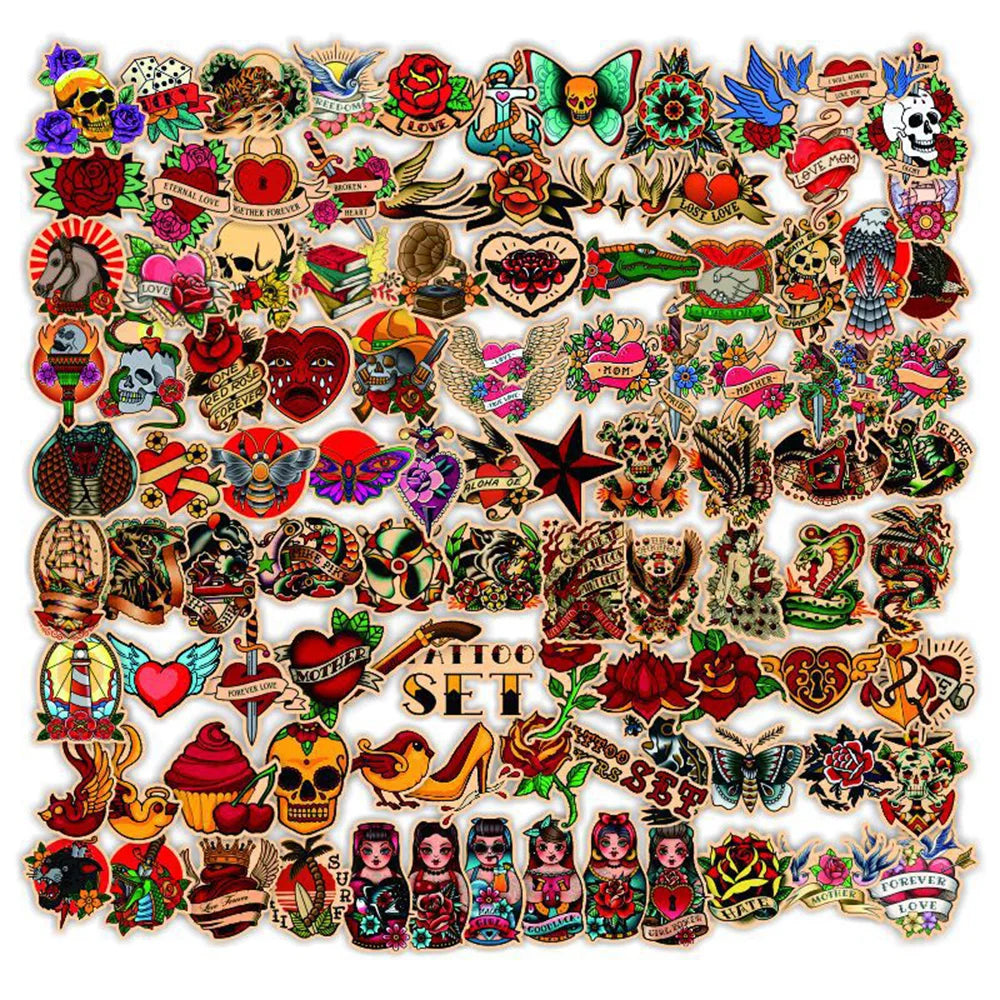 10/30/50/100pcs Retro Old School Tattoo Waterproof Stickers Skateboard Laptop Bike Motorcycle Cool Graffiti Sticker Decal Toy