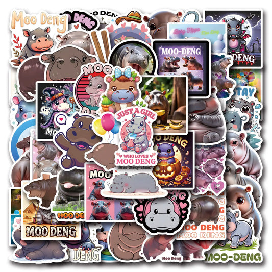 Hippo Moo Deng Stickers PVC Waterproof Skateboard Notebook Graffiti 10/30/50PCS