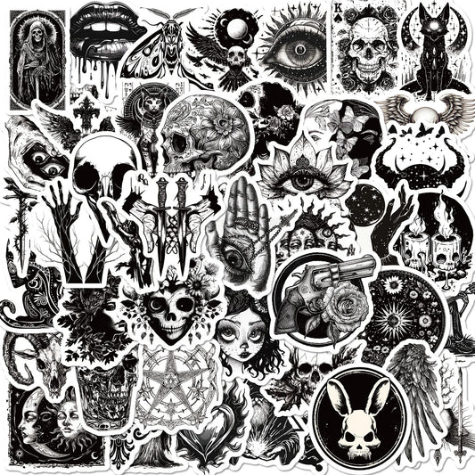 Black & White Gothic Graffiti Stickers for Luggage, Laptop, Phone, Car, Bike, Skateboard (10/30/50PCS)