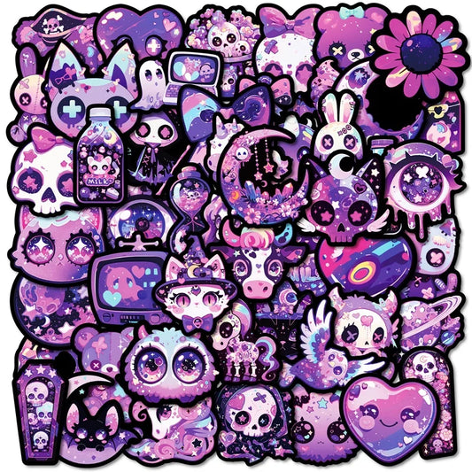 Kawaii Purple Animal Stickers Set - DIY Scrapbooking Supplies