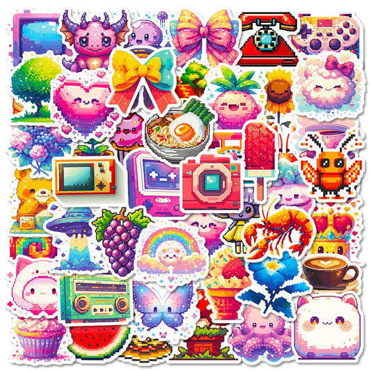 Cute Pink Pixel Cartoon Stickers for Laptop, Phone, Fridge, Notebook - 10/30/50pcs