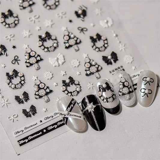 Christmas Nail Art Stickers: Snowflake, Santa, Deer, Rhinestone
