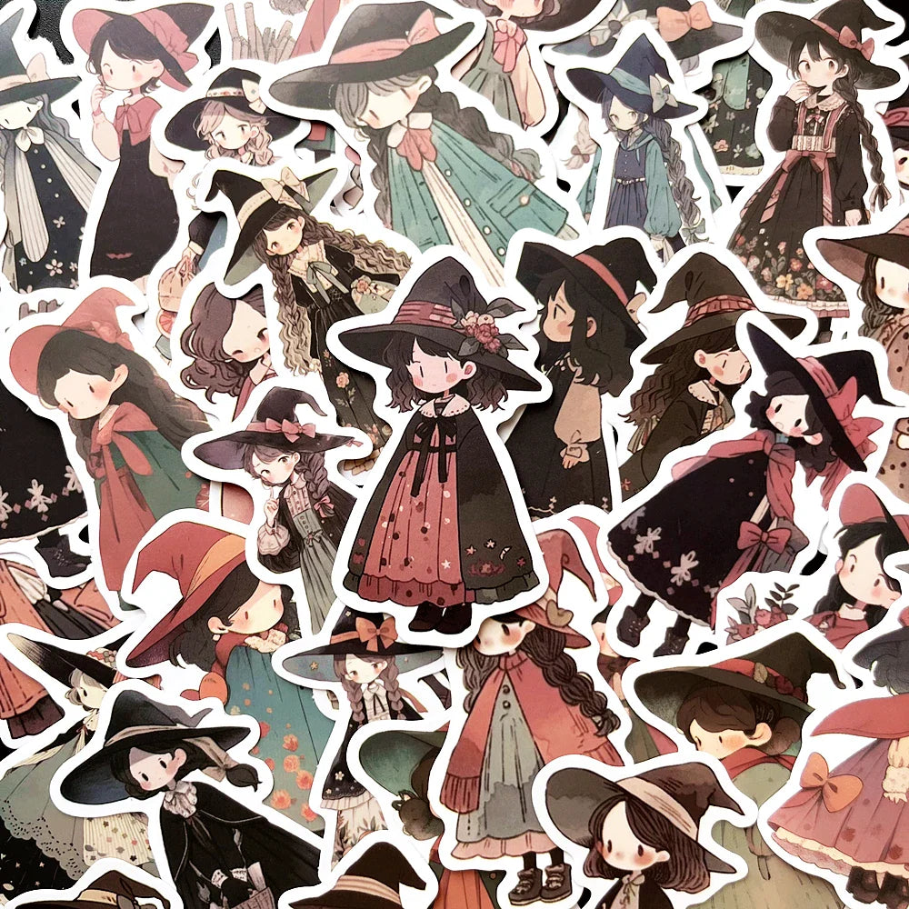 Cute Witch Anime Stickers for Laptop, Phone, Luggage, Guitar - 10/50Pcs