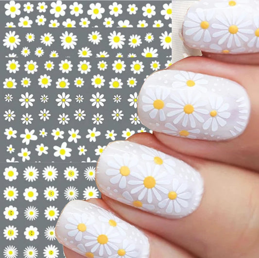 3D Daisy Flower Nail Stickers White Floral Manicure Decor
