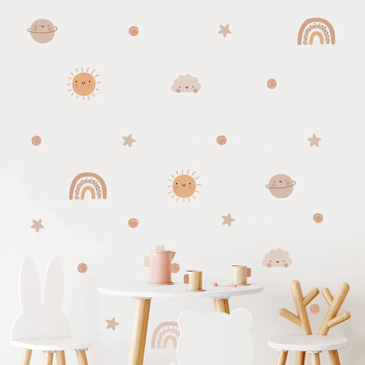 Boho Watercolor Rainbow Sun Nursery Wall Decals Kids Room Decor