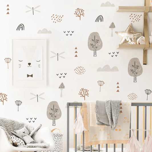 Watercolor Dragonfly Forest Wall Stickers for Kids Room Nursery Decor