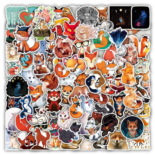 Cute Fox Stickers for Kids - 10/30/50/100pcs Laptop, Notebook, Refrigerator Decals