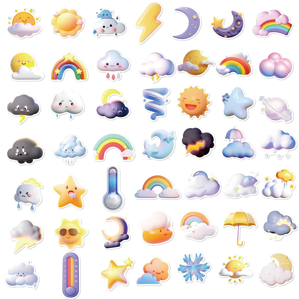 10/30/50PCS Cute Cartoon Cloud Stickers Weather Rain Lightning Rainbow Kawaii Decal Kids Toy DIY Diary Phone Notebook Bike Car