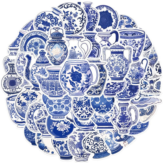 Blue White Porcelain Stickers 10/30/50PCS for Phone Laptop Luggage Skateboard Kid Gift