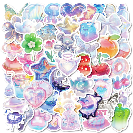 50pcs Creative Cartoon Liquid Metal Graffiti Stickers for Helmet, Wall, DIY Decoration