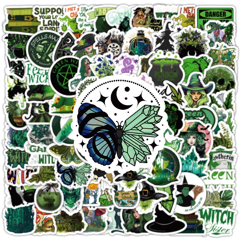 10/30/50/100pcs Cool Gothic Green Magic Witch Sticker Waterproof Anime Decal Phone Skateboard Motorcycle Laptop Car Cool Sticker