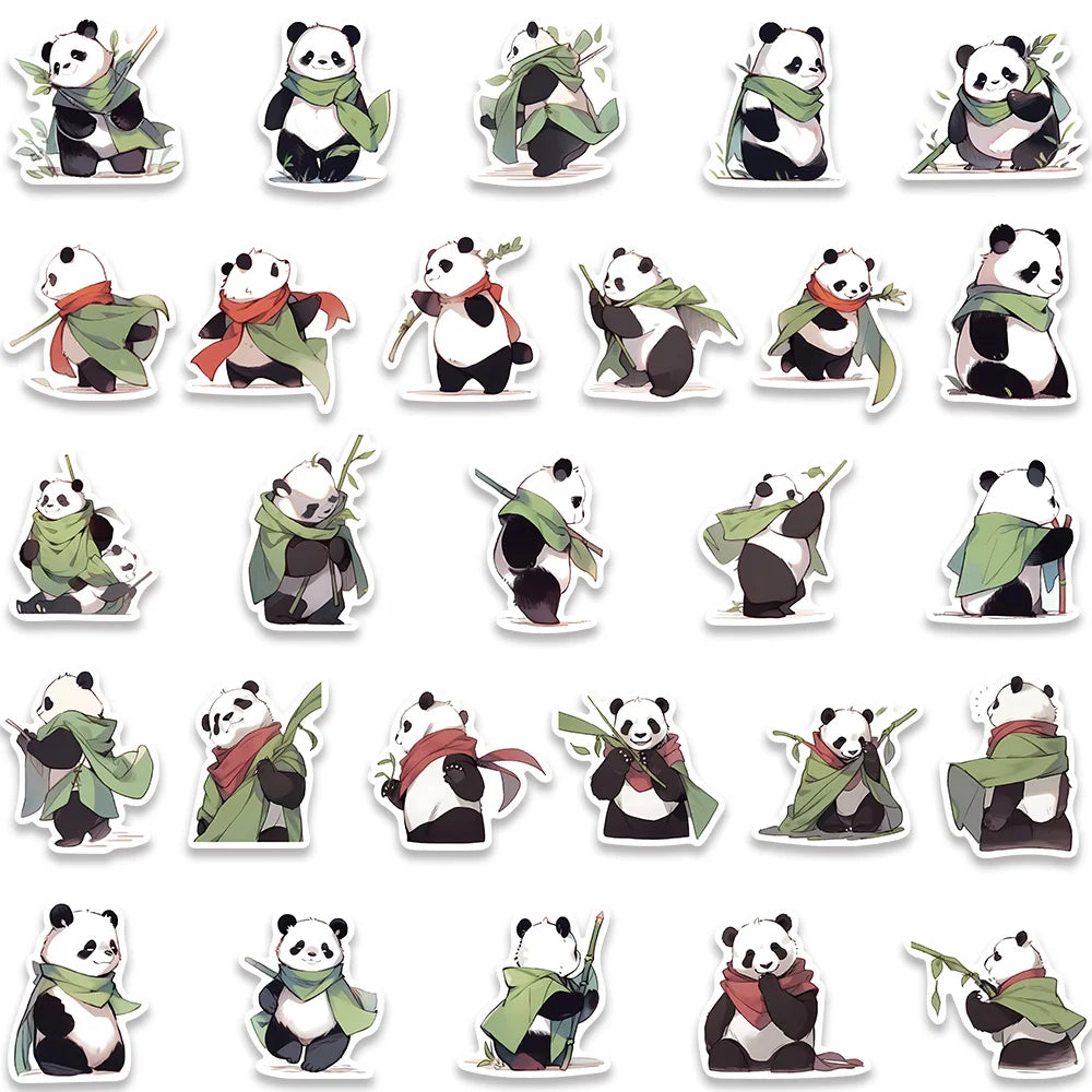 54pcs Cartoon Master Panda Animal Stickers For Laptop Guitar Phone Luggage Decor Waterproof Graffiti Bicycle Car Vinyl Decals