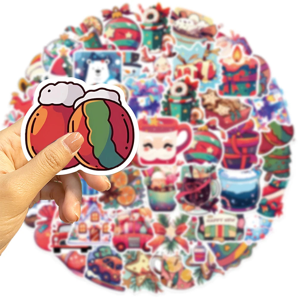 10/30/50PCS Cute Christmas Cartoon Stickers Santa Claus Decals Toys DIY Skateboard Fridge Phone Funny Waterproof Graffiti Gift