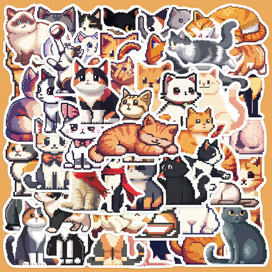 50pcs Cute Pixel Cat Stickers for Helmet, Wall, DIY Decoration Wholesale