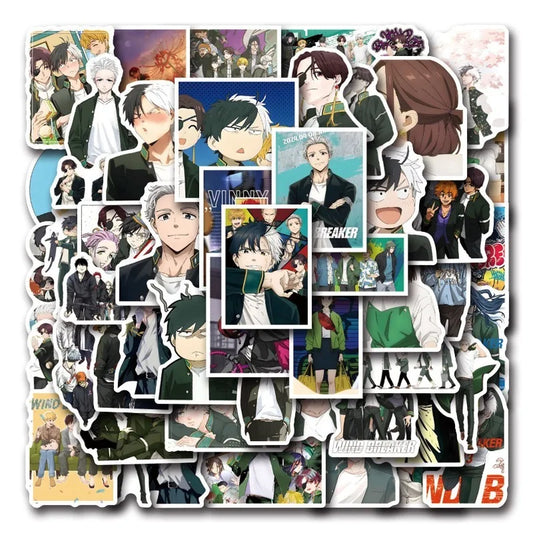 50pcs Anime Wind Breaker Stickers for Laptop, Phone, Car, Scooter, Suitcase, Water Bottle, Refrigerator