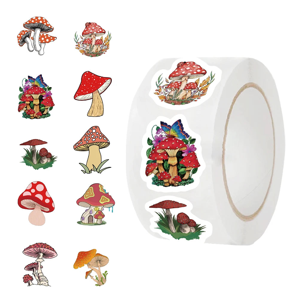 500Pcs/Roll Children Mushroom Reward Stickers School Students Cute Cartoon Encouragement Sticker Scrapbooking Decoration