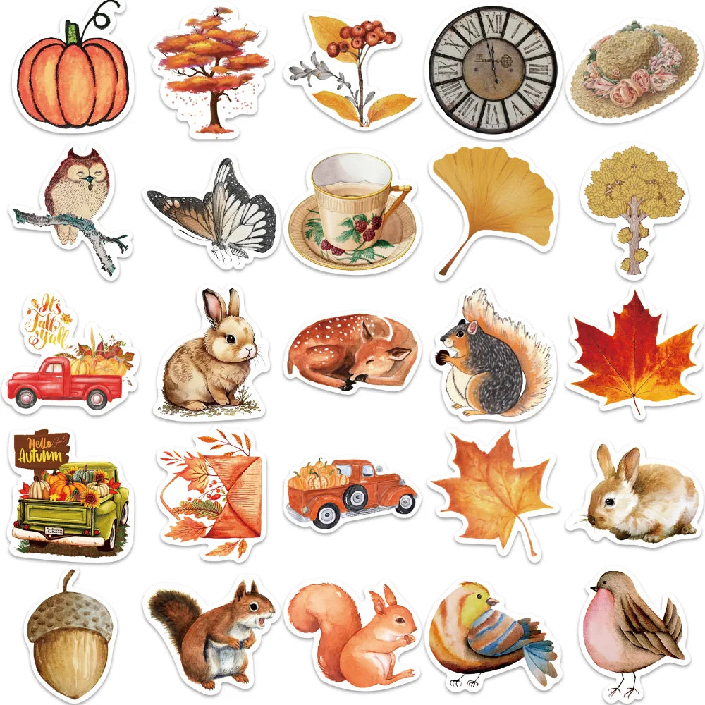 10/50Pcs Autumn Forest Scenery Paper Sticker Diy Diary Album Decoration Stickers Scrapbooking Planner Label Scrapbook Sticker