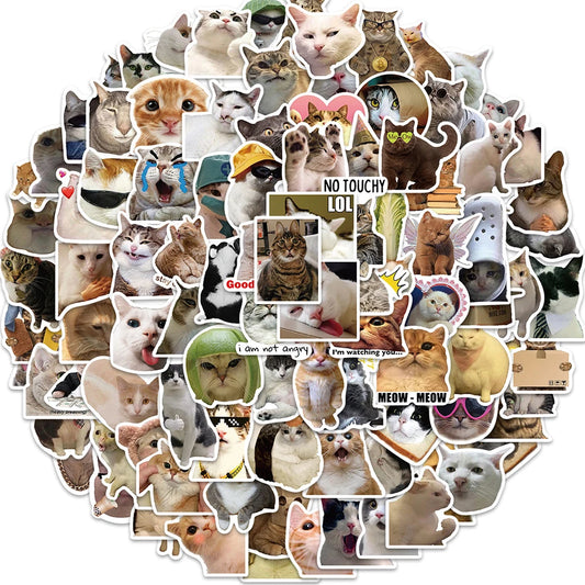 Funny Cat Meme Stickers - 10/30/50/100PCS Cute Animal Decals for Laptop, Phone, Bike, Car, Wall