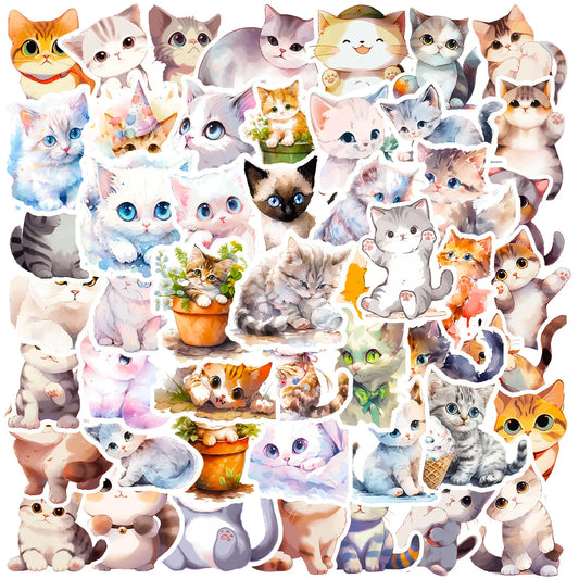 50pcs Cute Kitten Cartoon Stickers for Helmet, Wall, Desktop Decoration