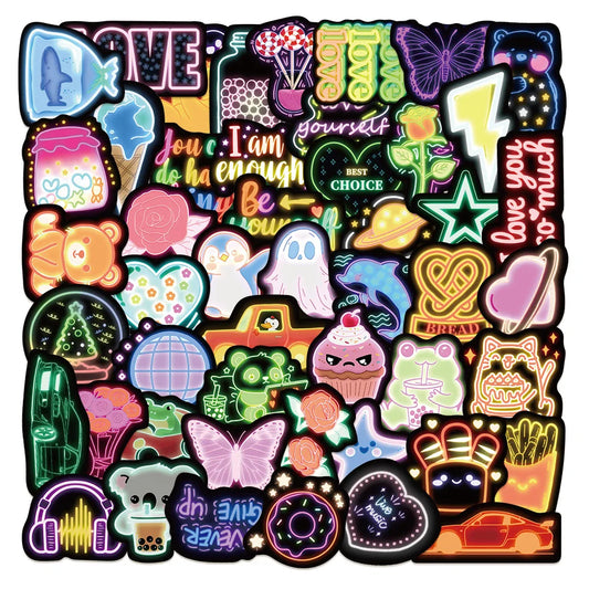 50Pc Neon Cartoon Stickers Waterproof Decals Set