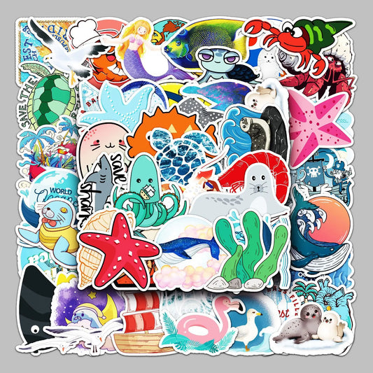 50pcs Marine Animal Graffiti Stickers for Helmet, Wall, DIY Decor