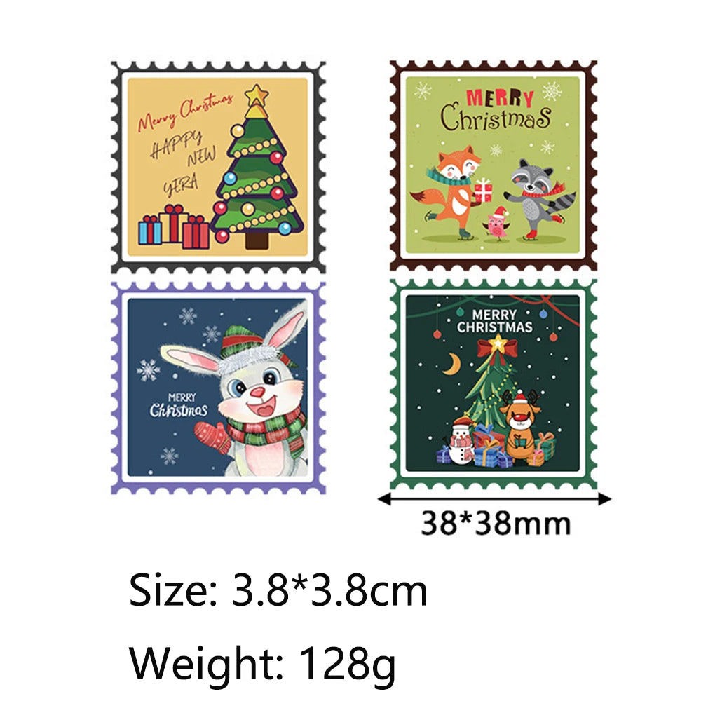 50-500Pcs 3.8cm Merry Christmas Stickers Square Christmas Tree Holiday Adhesive Labels For Cards Present Envelopes Seal Box Bag