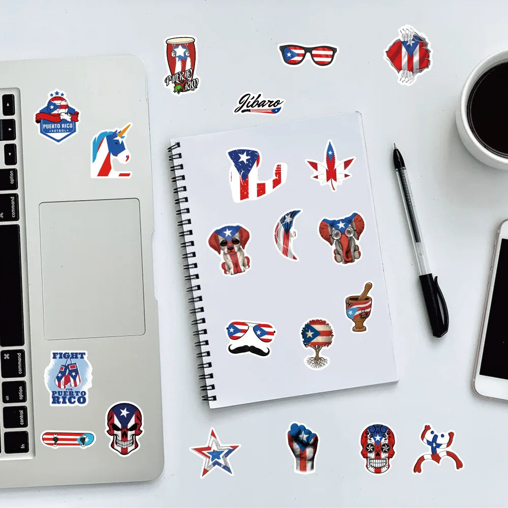 50/100pcs Puerto Rico National Flag Stickers for Suitcase Skateboard Guitar Laptop Phone Decor Graffiti Waterproof Sticker Toys
