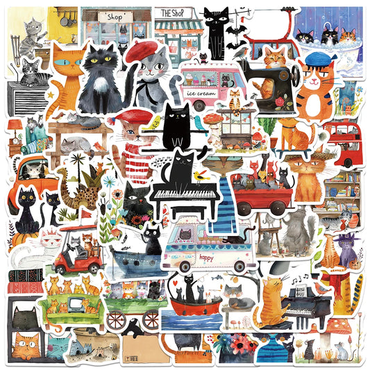 50pcs Funny Cartoon Animals Aesthetic Cats Stickers DIY Waterproof Graffiti For Luggage Water Bottle Luggage Notebook Decals