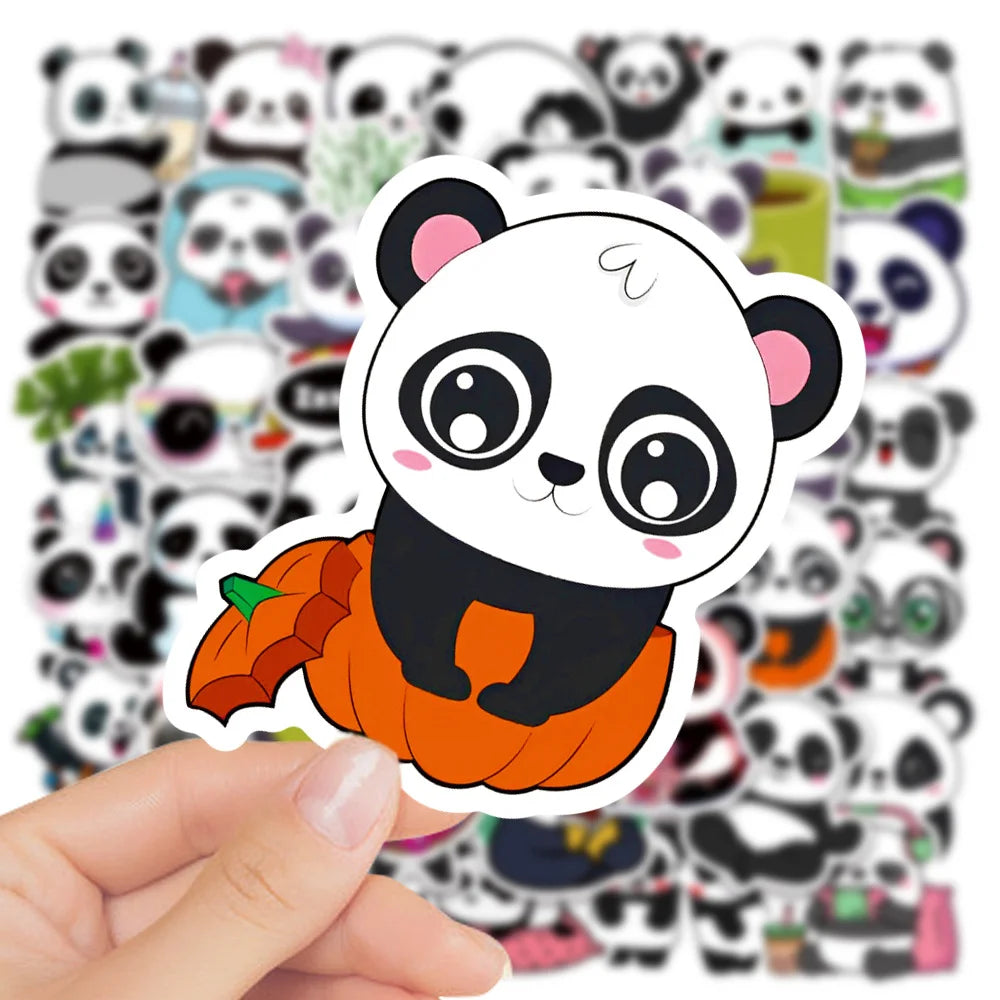 50Pcs Cute Panda Cartoon Animal Stickers Luggage Skateboard Cute DIY Cool Graffiti Waterproof Funny Kid Toy Sticker Decal