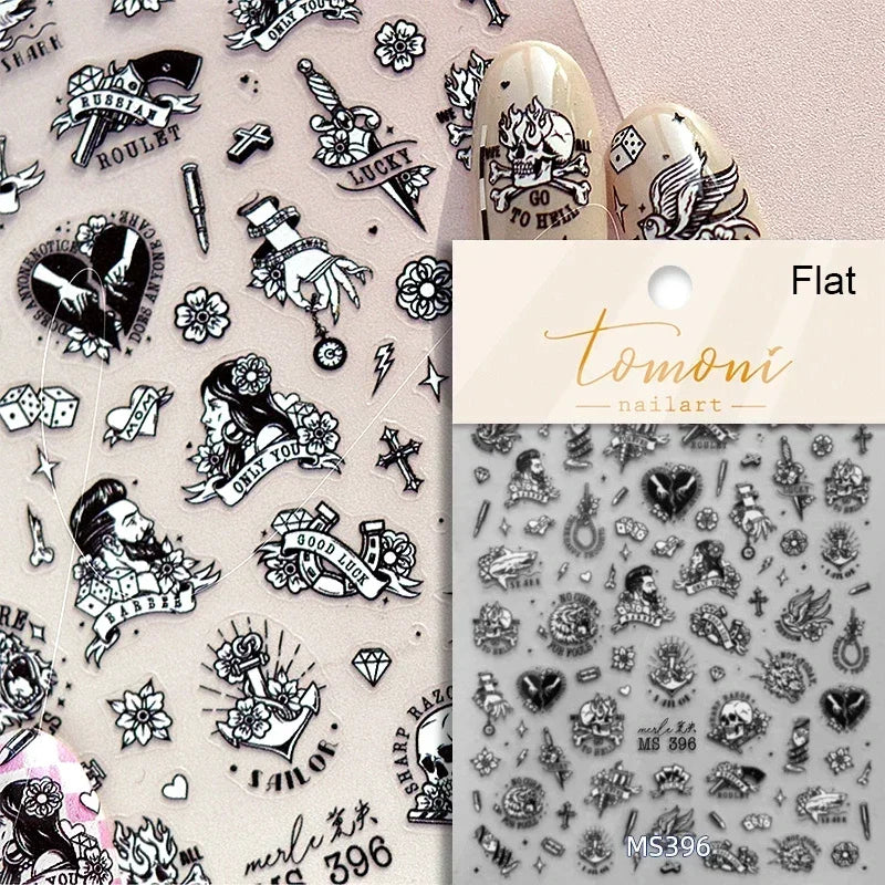 3D Skull & Animal Nail Art Stickers - Horror Design Decals