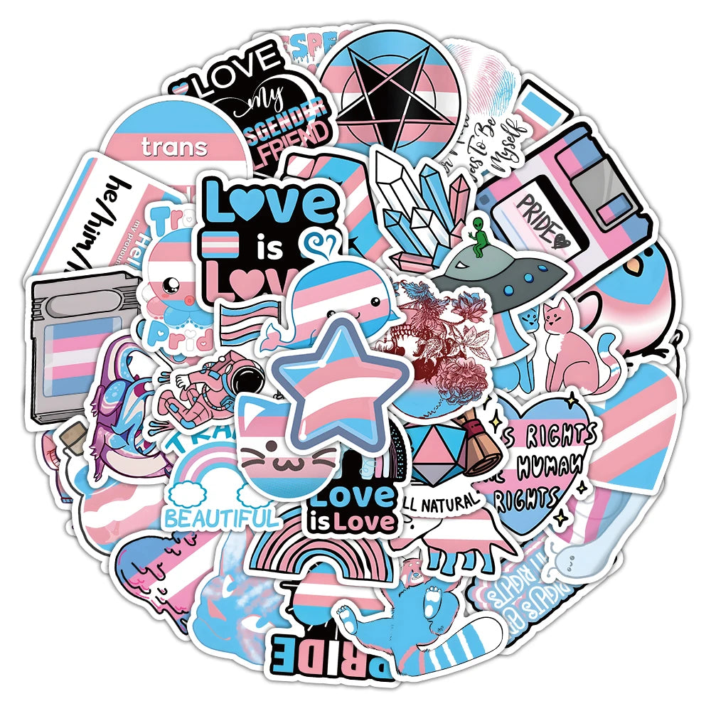 Transgender Pride Stickers 10/30/60PCS LGBT Decals for Car, Bike, Luggage, Laptop, Guitar, Fridge