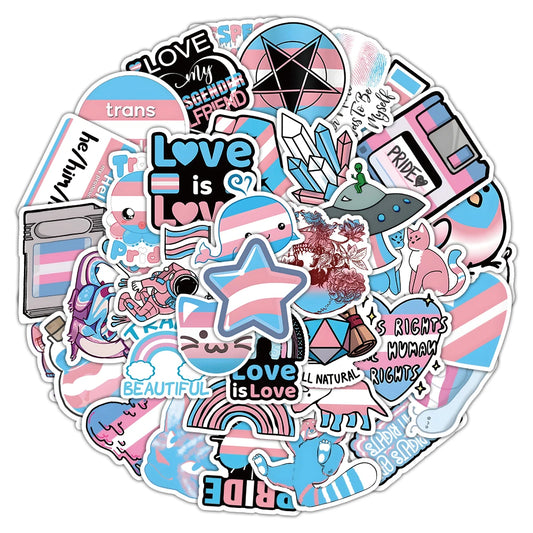 Transgender Pride Stickers 10/30/60PCS LGBT Decals for Car, Bike, Luggage, Laptop, Guitar, Fridge