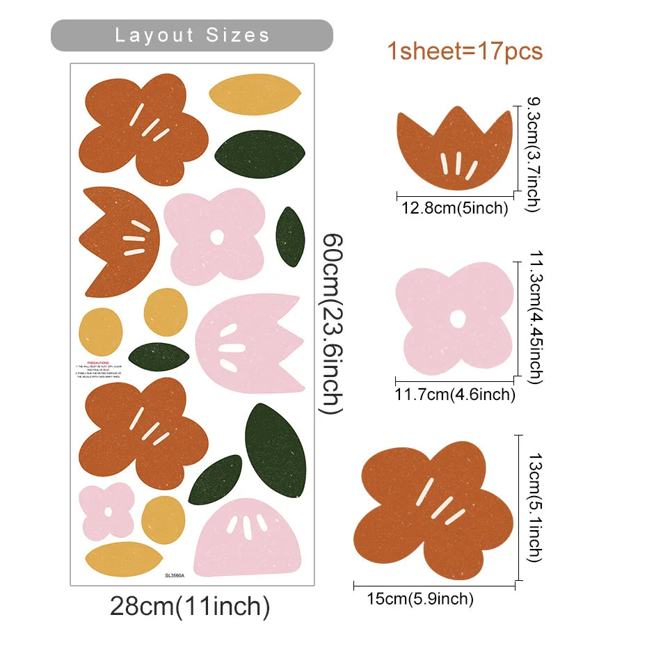Boho Flowers Nursery Wall Stickers Removable Kids Room Decor