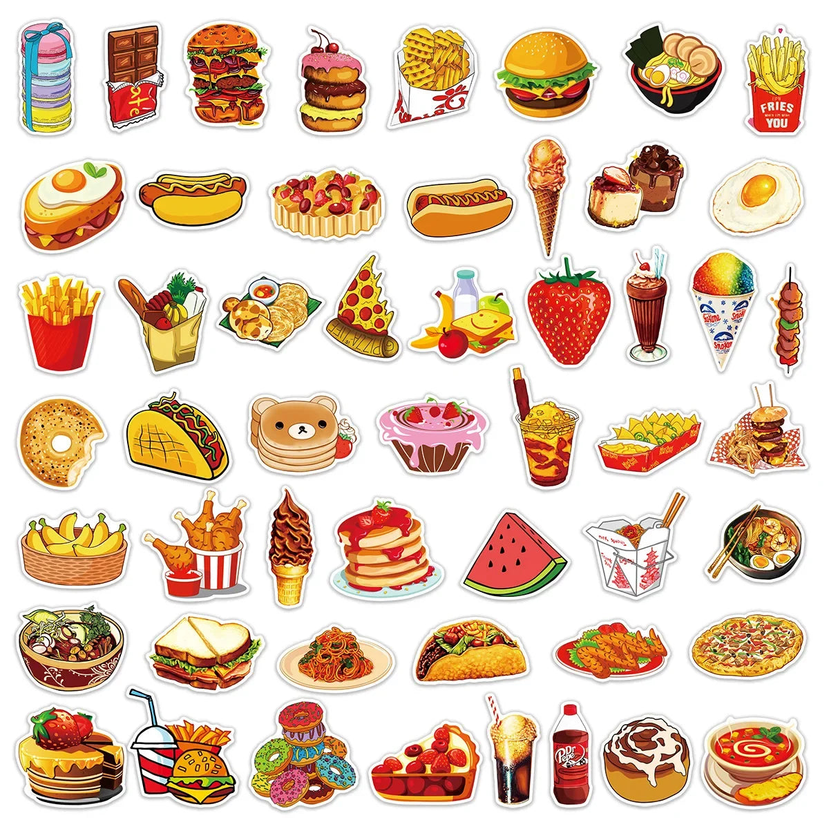 10/25/50pcs Bread Food and Tasty Meals Sticker Packs