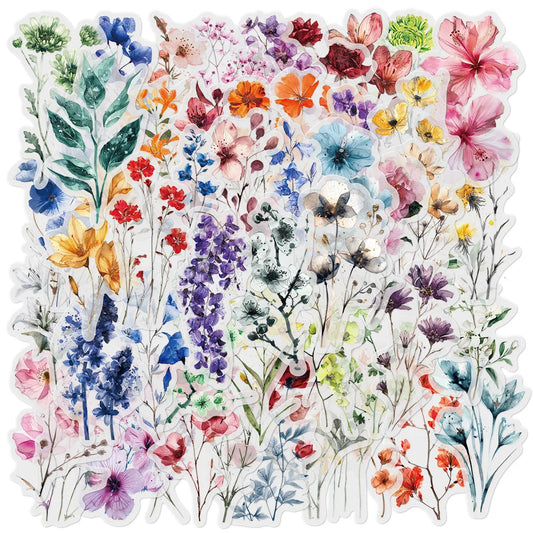 50 Ink Flower Stickers Transparent PET for Phone Case, Handbook, Water Cup