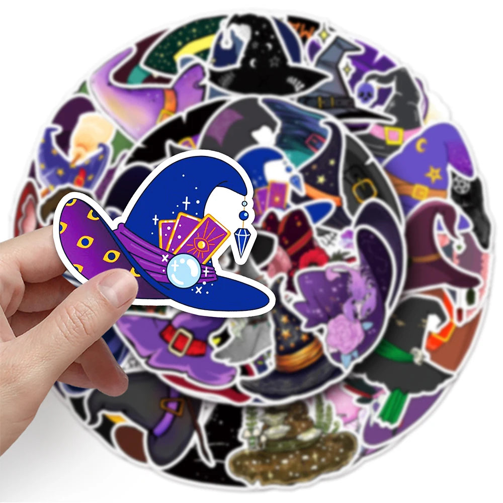 10/30/50pcs Cute Cartoon Magic Witch Hat Graffiti Stickers Laptop Skateboard Phone Waterproof Graffiti Decals Fun for Kid Gift