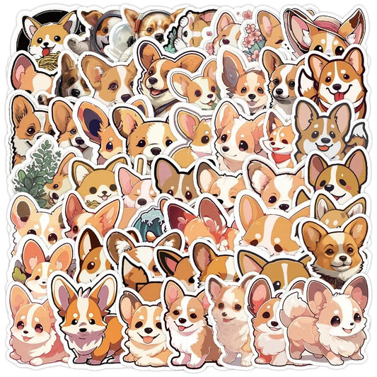 50pcs Cute Corgi Dog Stickers for Helmet, Wall, DIY Decoration Wholesale