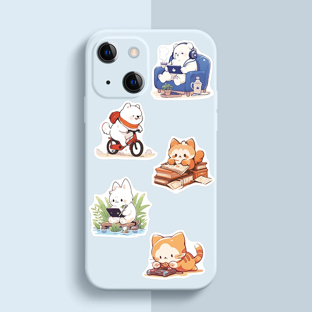 50pcs Cute Cartoon Animals Daily Life Stickers Vinyl Laptop Decals Luggage Skateboard Guitar Phone Waterproof Graffiti