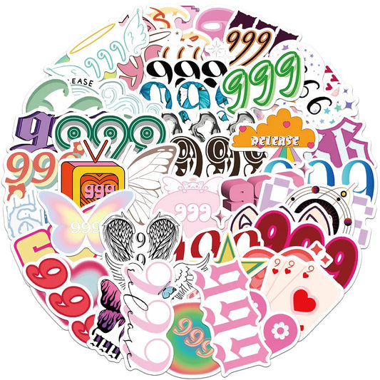 999 Angel Number Stickers Waterproof Decal Set for Laptop, Motorcycle, Luggage, Snowboard, Fridge, Phone, Car