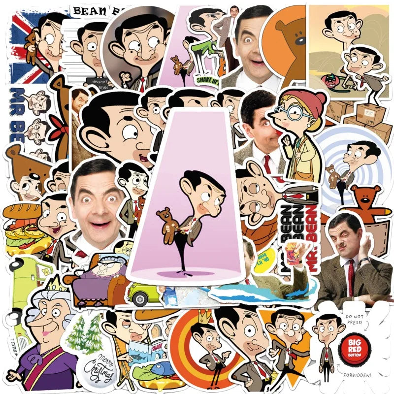 50pcs Mr Bean Cartoon Stickers for Laptop, Phone, Car, Scooter, Suitcase, Water Cup, Stationery, Refrigerator