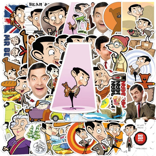 50pcs Mr Bean Cartoon Stickers for Laptop, Phone, Car, Scooter, Suitcase, Water Cup, Stationery, Refrigerator
