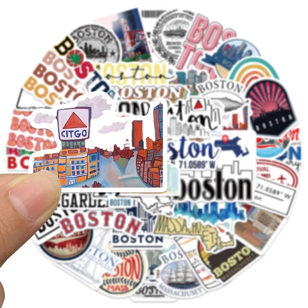 50pcs Cartoon Boston Stickers Journey Dairy Decals For Phone Laptop Suitcase Skateboard Guitar Aesthetic Waterproof Stickers