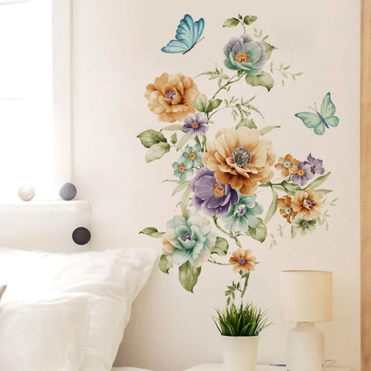 Boho Yellow Flower Butterfly Wall Stickers Home Decor Decals