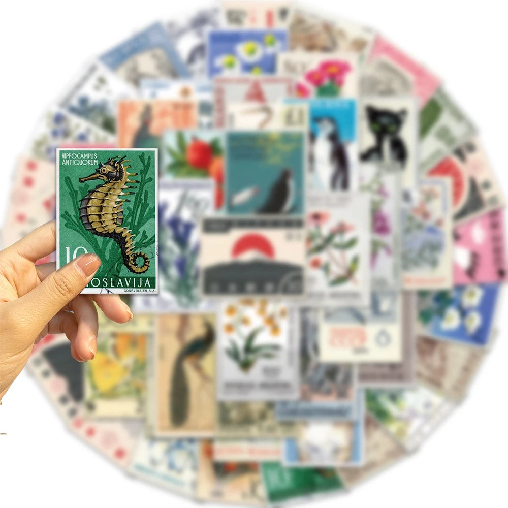 10/30/50pcs Vintage Postal Stamps From All Over The World Sticker Packs