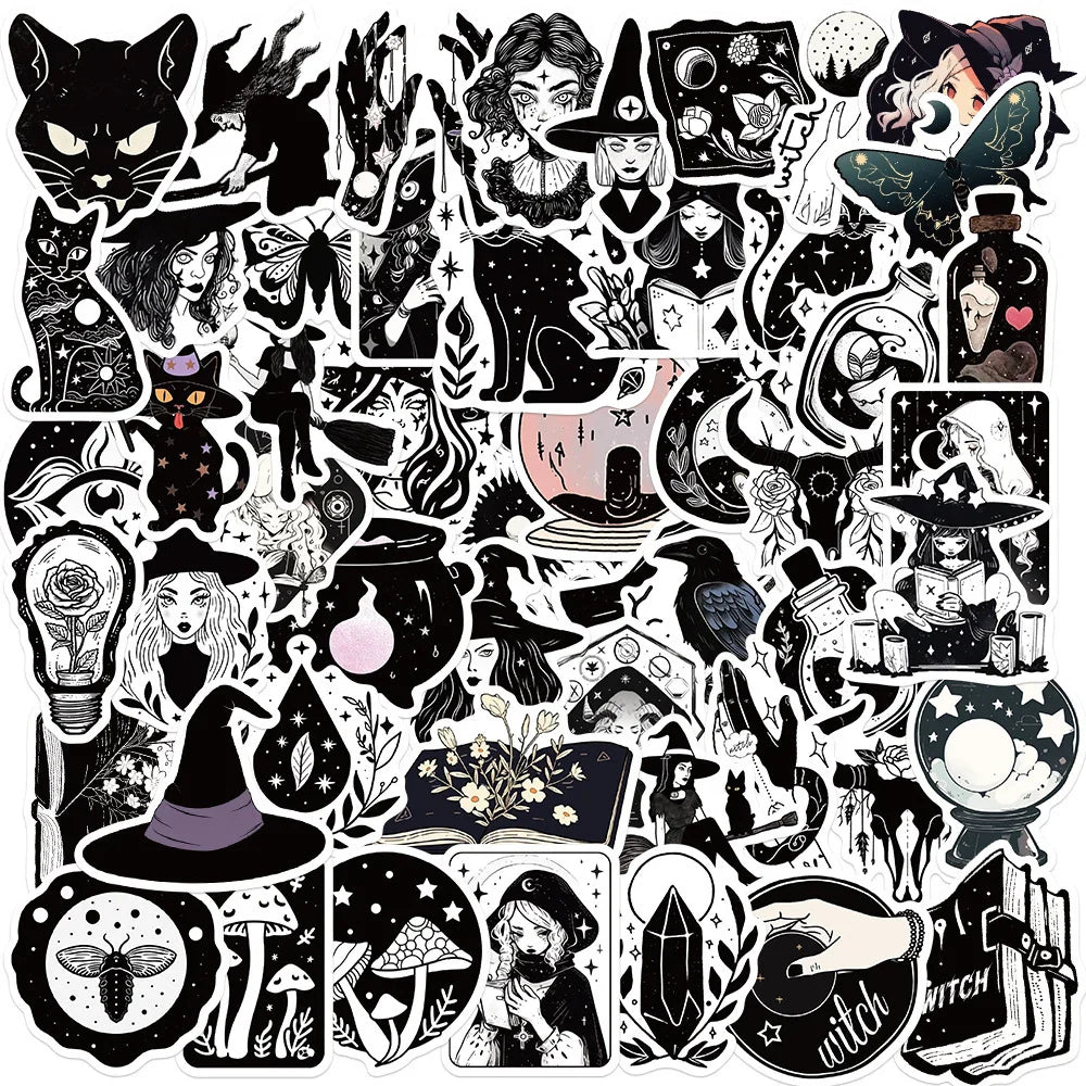 Gothic Witch Stickers Pack: Waterproof Decals for Skateboard, Laptop, Motorcycle, Car