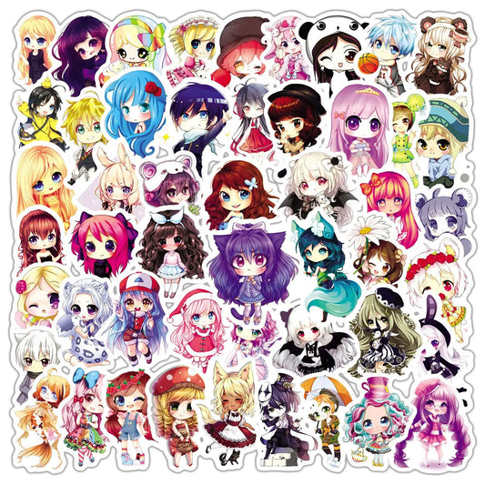50pcs Cute Doll Graffiti Stickers for Wall Decoration DIY with Storage Box