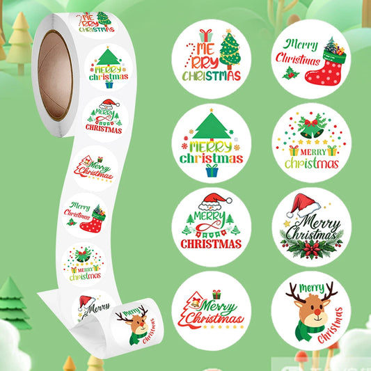 Merry Christmas Stickers 1" Round Gift Tags 100-500pcs