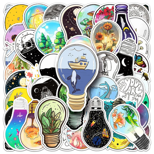 Light Bulb Graffiti Stickers 10/30/50PCS DIY Laptop Bike Luggage Skateboard Wall Decals Kids Gifts