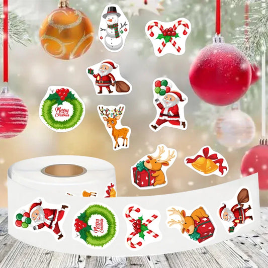 Christmas Stickers Set: Elks, Snowmen, Santa, Bells (100-500pcs)