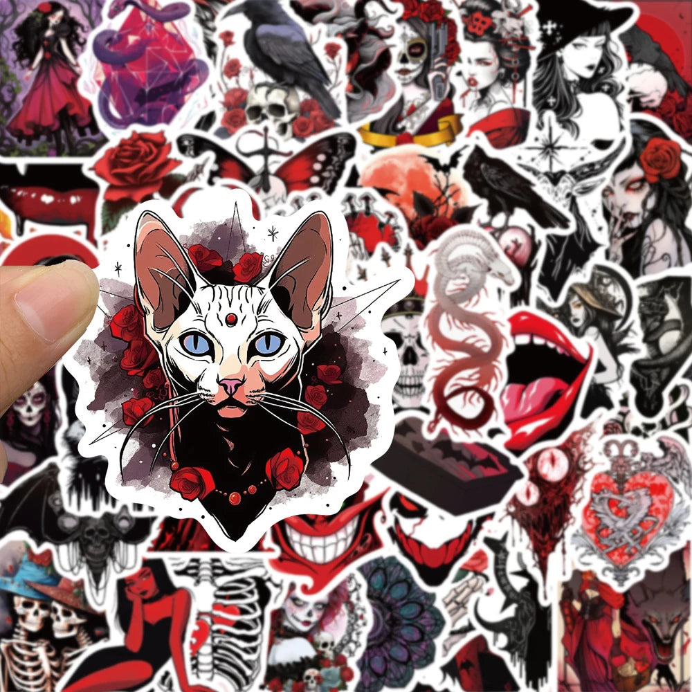 10/30/50pcs Art Red Cyberpunk Stickers Gothic Horror Graffiti Decal Skateboard Bike Laptop Scrapbooking Cool Cartoon Sticker Toy